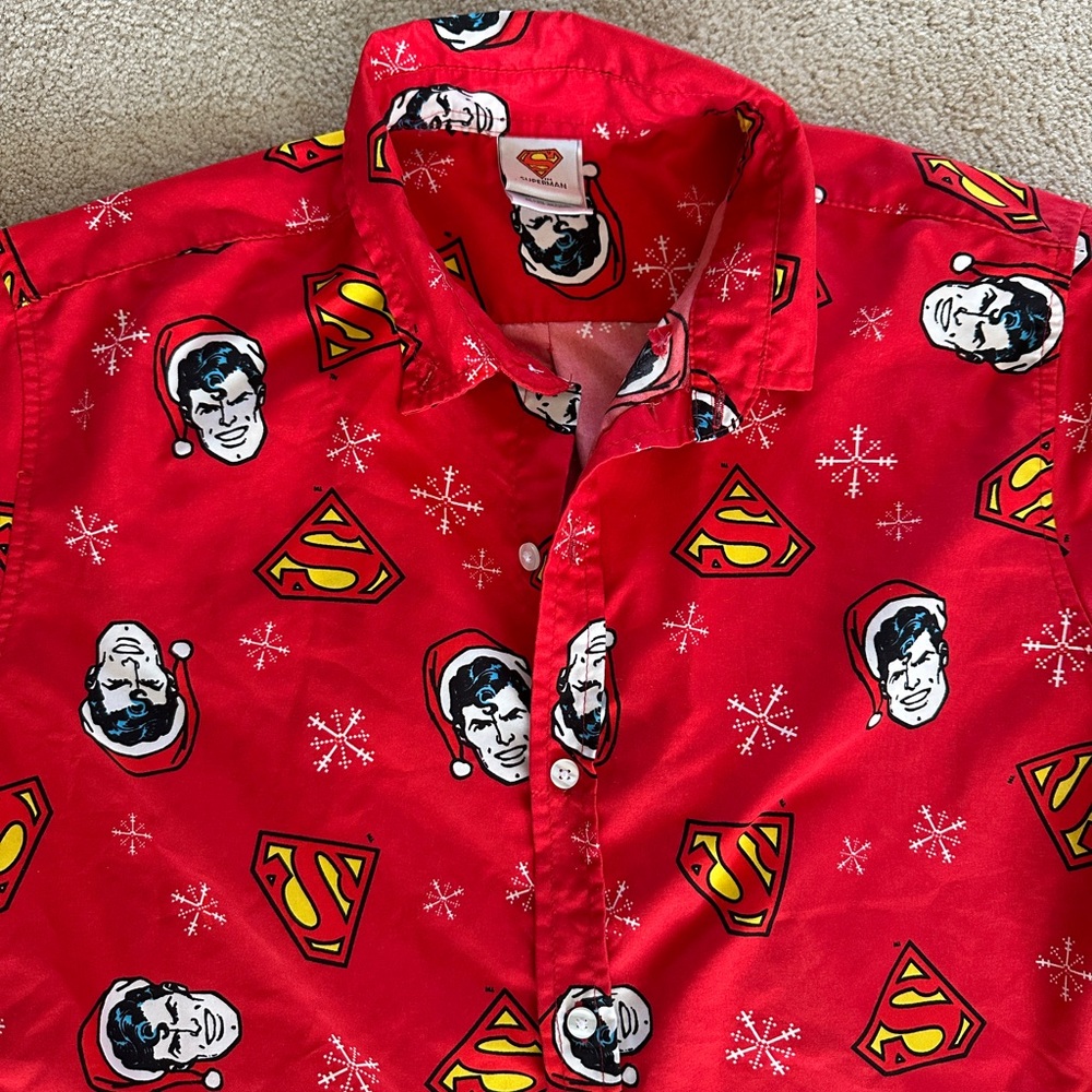 DC Comics Red Superman Festive Button Down Shirt